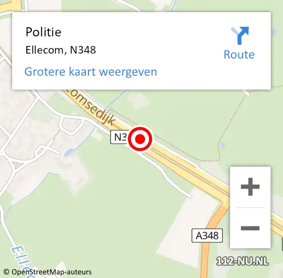 Locatie op kaart van de 112 melding: Politie Ellecom, N348 op 25 september 2014 08:24