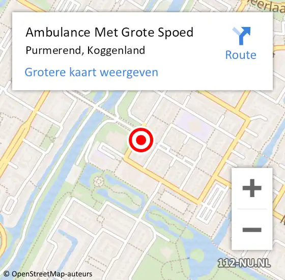 Locatie op kaart van de 112 melding: Ambulance Met Grote Spoed Naar Purmerend, Koggenland op 8 februari 2024 13:21