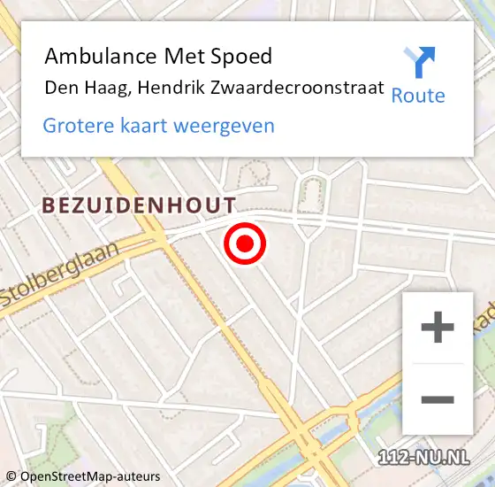 Locatie op kaart van de 112 melding: Ambulance Met Spoed Naar Den Haag, Hendrik Zwaardecroonstraat op 8 februari 2024 13:36