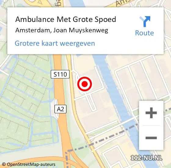 Locatie op kaart van de 112 melding: Ambulance Met Grote Spoed Naar Amsterdam, Joan Muyskenweg op 8 februari 2024 13:49
