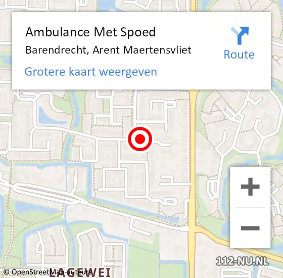 Locatie op kaart van de 112 melding: Ambulance Met Spoed Naar Barendrecht, Arent Maertensvliet op 8 februari 2024 13:52