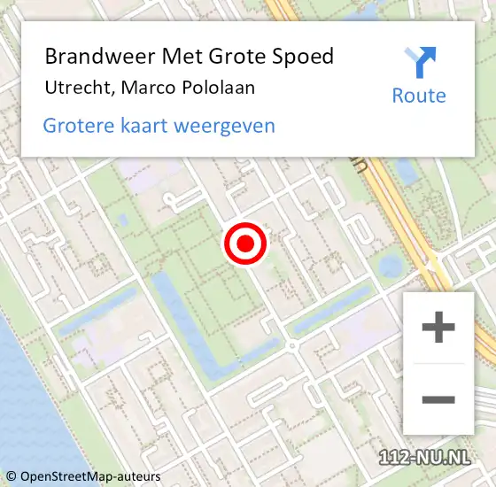 Locatie op kaart van de 112 melding: Brandweer Met Grote Spoed Naar Utrecht, Marco Pololaan op 8 februari 2024 14:09