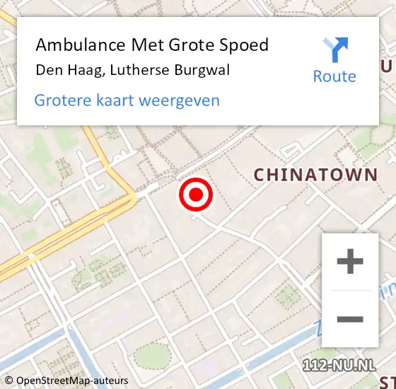 Locatie op kaart van de 112 melding: Ambulance Met Grote Spoed Naar Den Haag, Lutherse Burgwal op 8 februari 2024 14:11