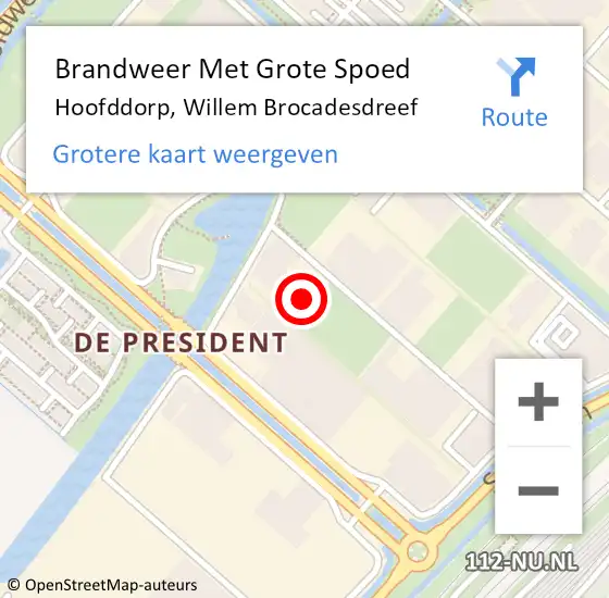 Locatie op kaart van de 112 melding: Brandweer Met Grote Spoed Naar Hoofddorp, Willem Brocadesdreef op 8 februari 2024 14:15