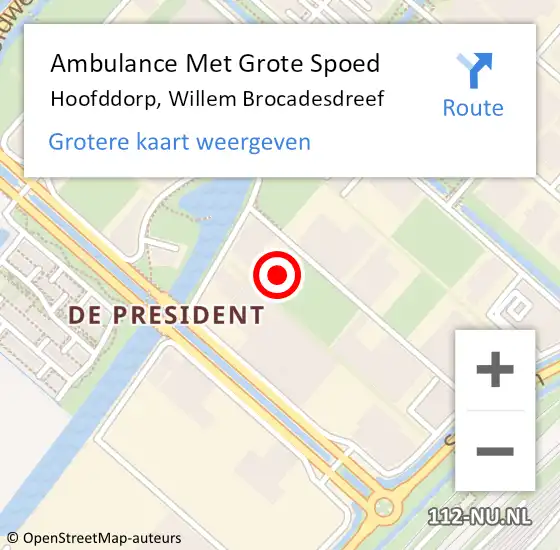 Locatie op kaart van de 112 melding: Ambulance Met Grote Spoed Naar Hoofddorp, Willem Brocadesdreef op 8 februari 2024 14:19