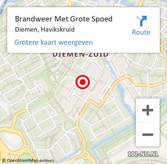 Locatie op kaart van de 112 melding: Brandweer Met Grote Spoed Naar Diemen, Havikskruid op 8 februari 2024 14:21