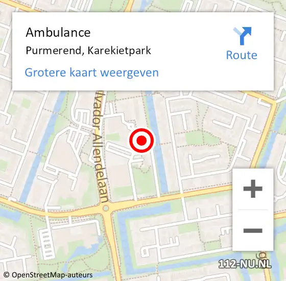 Locatie op kaart van de 112 melding: Ambulance Purmerend, Karekietpark op 8 februari 2024 14:23