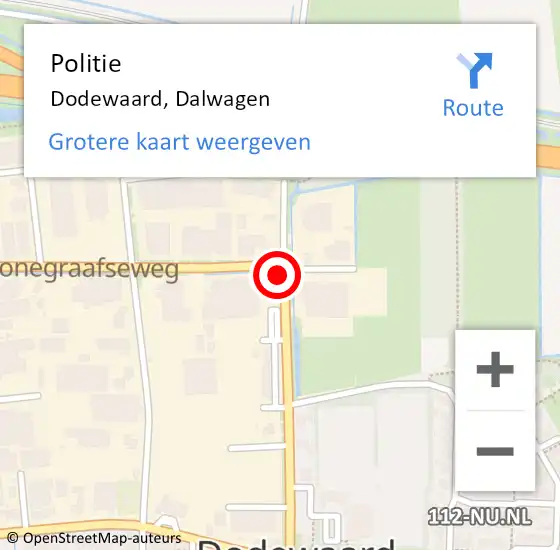 Locatie op kaart van de 112 melding: Politie Dodewaard, Dalwagen op 25 september 2014 08:31