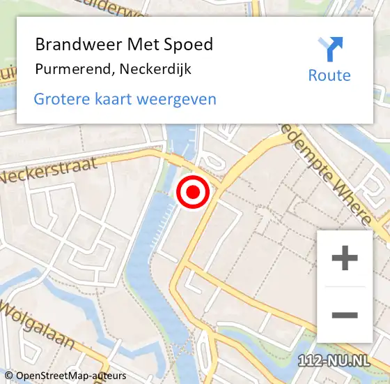 Locatie op kaart van de 112 melding: Brandweer Met Spoed Naar Purmerend, Neckerdijk op 8 februari 2024 14:38