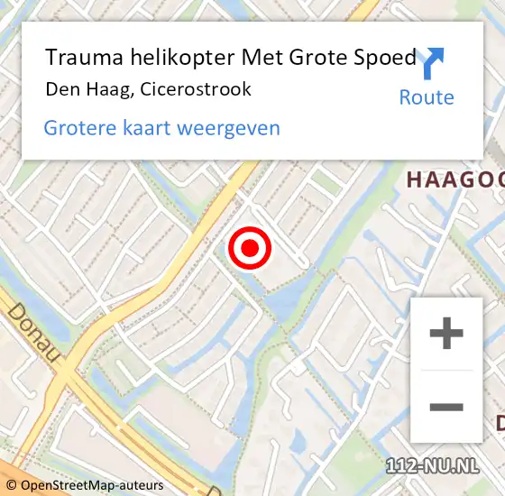 Locatie op kaart van de 112 melding: Trauma helikopter Met Grote Spoed Naar Den Haag, Cicerostrook op 8 februari 2024 15:05