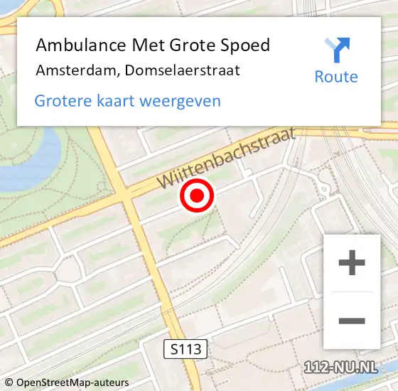 Locatie op kaart van de 112 melding: Ambulance Met Grote Spoed Naar Amsterdam, Domselaerstraat op 8 februari 2024 15:06