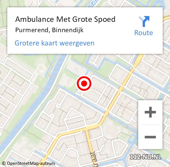 Locatie op kaart van de 112 melding: Ambulance Met Grote Spoed Naar Purmerend, Binnendijk op 8 februari 2024 15:06