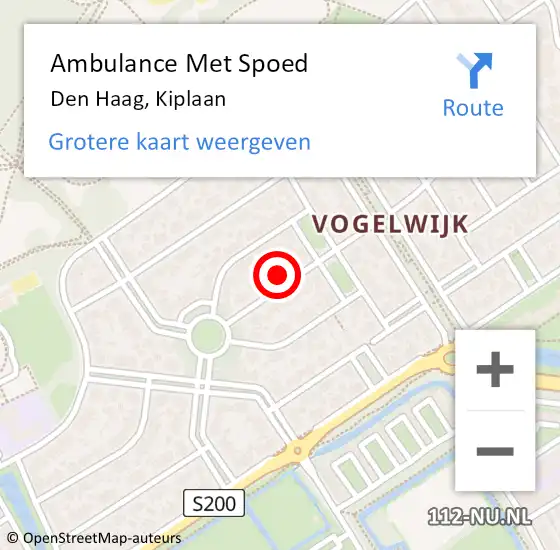 Locatie op kaart van de 112 melding: Ambulance Met Spoed Naar Den Haag, Kiplaan op 8 februari 2024 15:12