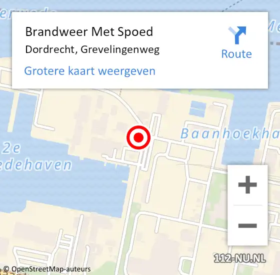 Locatie op kaart van de 112 melding: Brandweer Met Spoed Naar Dordrecht, Grevelingenweg op 8 februari 2024 15:17
