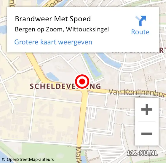 Locatie op kaart van de 112 melding: Brandweer Met Spoed Naar Bergen op Zoom, Wittoucksingel op 8 februari 2024 15:37