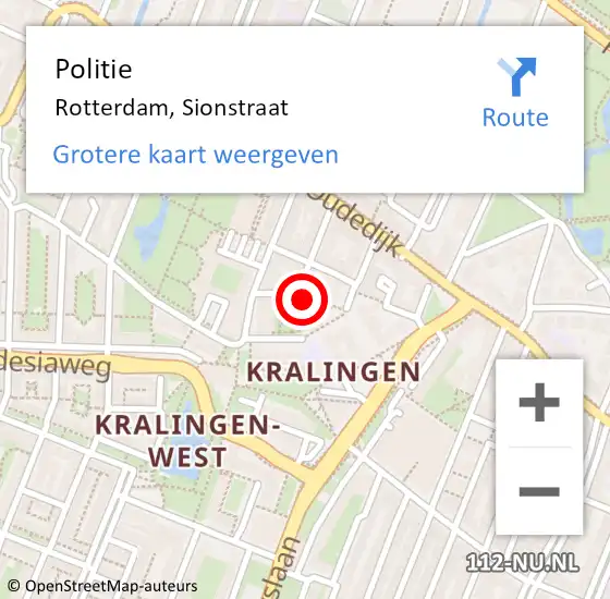 Locatie op kaart van de 112 melding: Politie Rotterdam, Sionstraat op 8 februari 2024 15:50