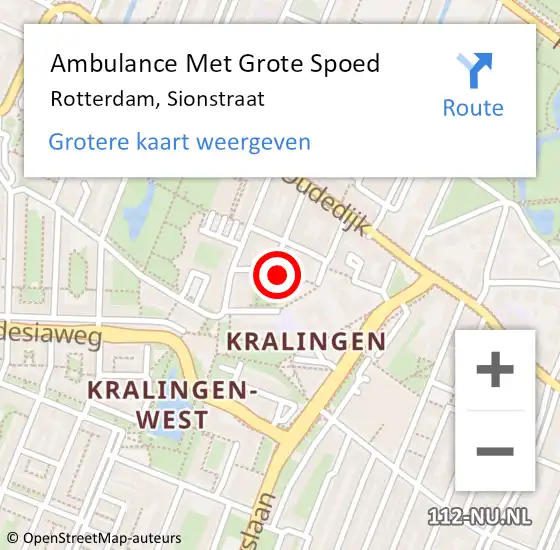 Locatie op kaart van de 112 melding: Ambulance Met Grote Spoed Naar Rotterdam, Sionstraat op 8 februari 2024 15:51