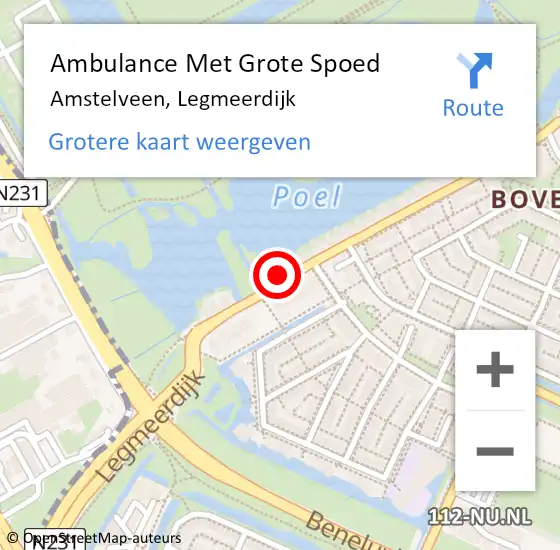 Locatie op kaart van de 112 melding: Ambulance Met Grote Spoed Naar Amstelveen, Legmeerdijk op 8 februari 2024 15:54