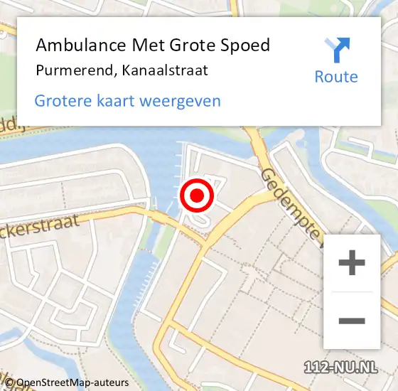 Locatie op kaart van de 112 melding: Ambulance Met Grote Spoed Naar Purmerend, Kanaalstraat op 8 februari 2024 15:56