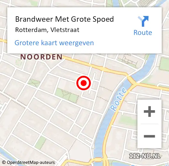 Locatie op kaart van de 112 melding: Brandweer Met Grote Spoed Naar Rotterdam, Vletstraat op 8 februari 2024 16:19