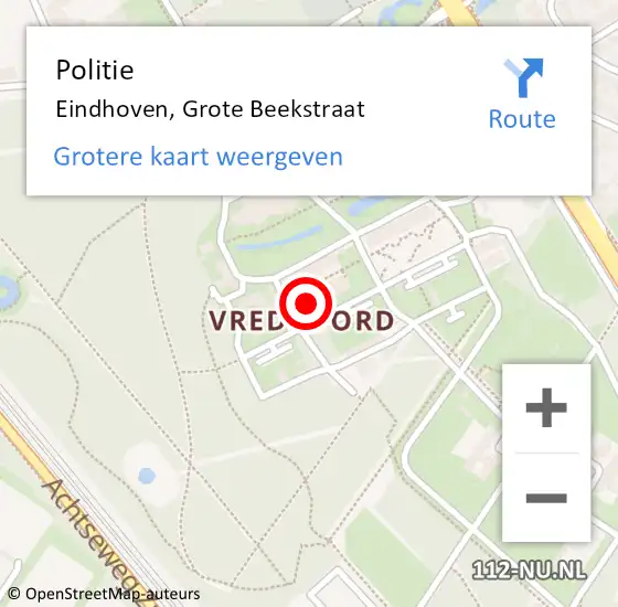 Locatie op kaart van de 112 melding: Politie Eindhoven, Grote Beekstraat op 8 februari 2024 16:20