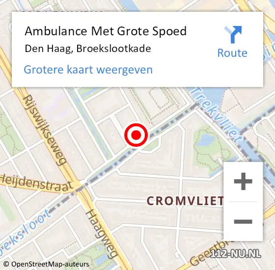 Locatie op kaart van de 112 melding: Ambulance Met Grote Spoed Naar Den Haag, Broekslootkade op 8 februari 2024 16:23