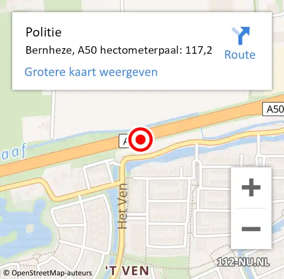 Locatie op kaart van de 112 melding: Politie Bernheze, A50 hectometerpaal: 117,2 op 8 februari 2024 16:34