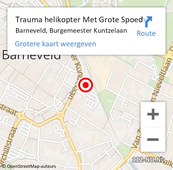 Locatie op kaart van de 112 melding: Trauma helikopter Met Grote Spoed Naar Barneveld, Burgemeester Kuntzelaan op 8 februari 2024 16:35