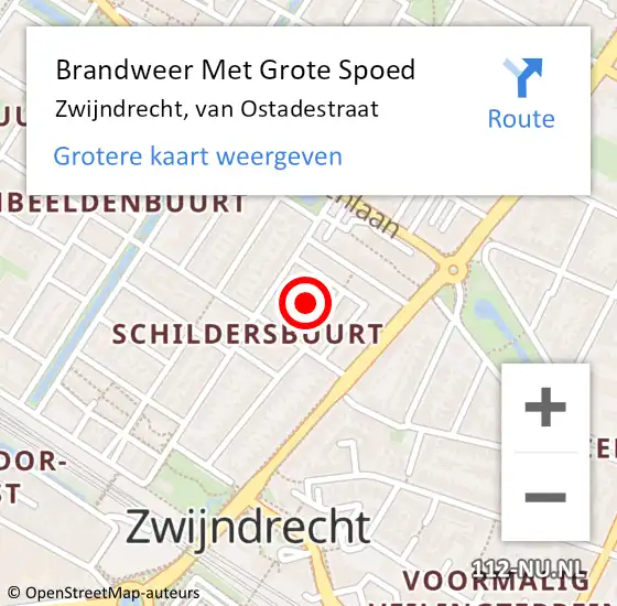 Locatie op kaart van de 112 melding: Brandweer Met Grote Spoed Naar Zwijndrecht, van Ostadestraat op 8 februari 2024 16:52