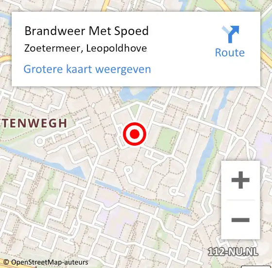 Locatie op kaart van de 112 melding: Brandweer Met Spoed Naar Zoetermeer, Leopoldhove op 8 februari 2024 16:57