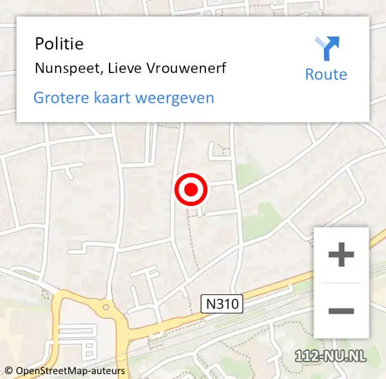 Locatie op kaart van de 112 melding: Politie Nunspeet, Lieve Vrouwenerf op 8 februari 2024 17:07