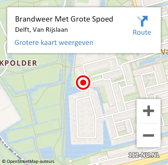 Locatie op kaart van de 112 melding: Brandweer Met Grote Spoed Naar Delft, Van Rijslaan op 8 februari 2024 17:40