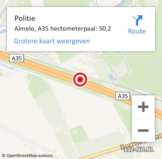 Locatie op kaart van de 112 melding: Politie Almelo, A35 hectometerpaal: 50,2 op 8 februari 2024 17:43