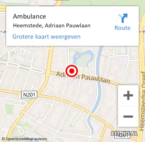 Locatie op kaart van de 112 melding: Ambulance Heemstede, Adriaan Pauwlaan op 8 februari 2024 17:50