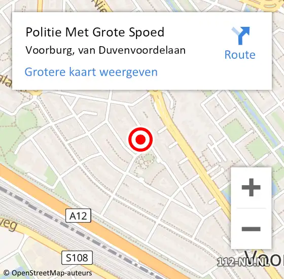 Locatie op kaart van de 112 melding: Politie Met Grote Spoed Naar Voorburg, van Duvenvoordelaan op 8 februari 2024 18:01