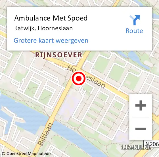 Locatie op kaart van de 112 melding: Ambulance Met Spoed Naar Katwijk, Hoorneslaan op 8 februari 2024 18:04