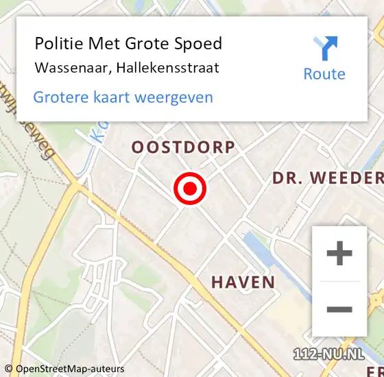 Locatie op kaart van de 112 melding: Politie Met Grote Spoed Naar Wassenaar, Hallekensstraat op 8 februari 2024 18:41