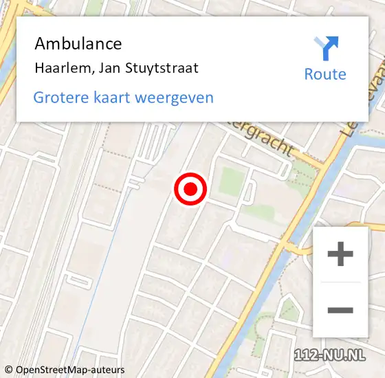 Locatie op kaart van de 112 melding: Ambulance Haarlem, Jan Stuytstraat op 8 februari 2024 19:10