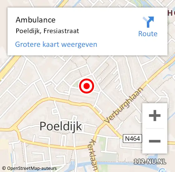 Locatie op kaart van de 112 melding: Ambulance Poeldijk, Fresiastraat op 8 februari 2024 19:11