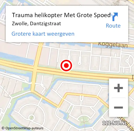 Locatie op kaart van de 112 melding: Trauma helikopter Met Grote Spoed Naar Zwolle, Dantzigstraat op 8 februari 2024 19:16