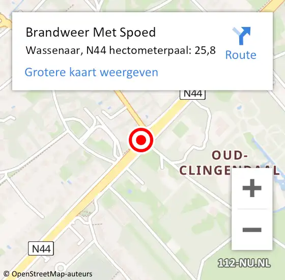 Locatie op kaart van de 112 melding: Brandweer Met Spoed Naar Wassenaar, N44 hectometerpaal: 25,8 op 8 februari 2024 19:16