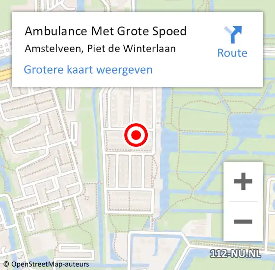 Locatie op kaart van de 112 melding: Ambulance Met Grote Spoed Naar Amstelveen, Piet de Winterlaan op 8 februari 2024 19:20