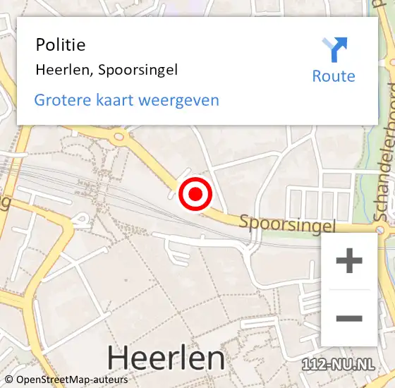 Locatie op kaart van de 112 melding: Politie Heerlen, Spoorsingel op 8 februari 2024 19:29
