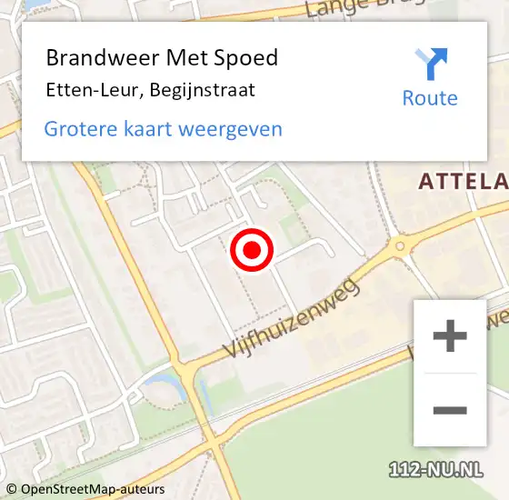 Locatie op kaart van de 112 melding: Brandweer Met Spoed Naar Etten-Leur, Begijnstraat op 8 februari 2024 19:32