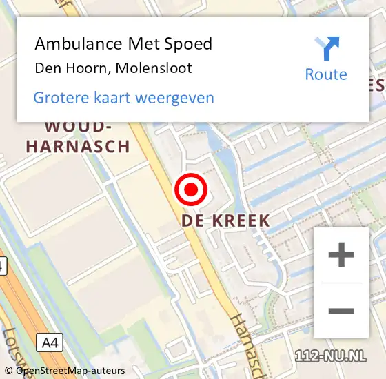 Locatie op kaart van de 112 melding: Ambulance Met Spoed Naar Den Hoorn, Molensloot op 8 februari 2024 19:34