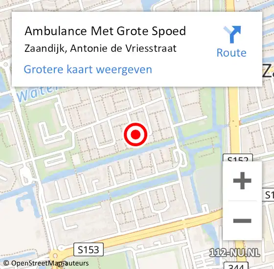 Locatie op kaart van de 112 melding: Ambulance Met Grote Spoed Naar Zaandijk, Antonie de Vriesstraat op 8 februari 2024 19:49