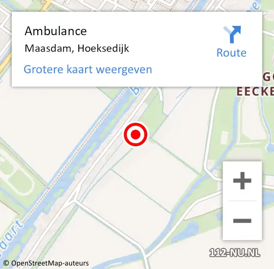 Locatie op kaart van de 112 melding: Ambulance Maasdam, Hoeksedijk op 8 februari 2024 19:55