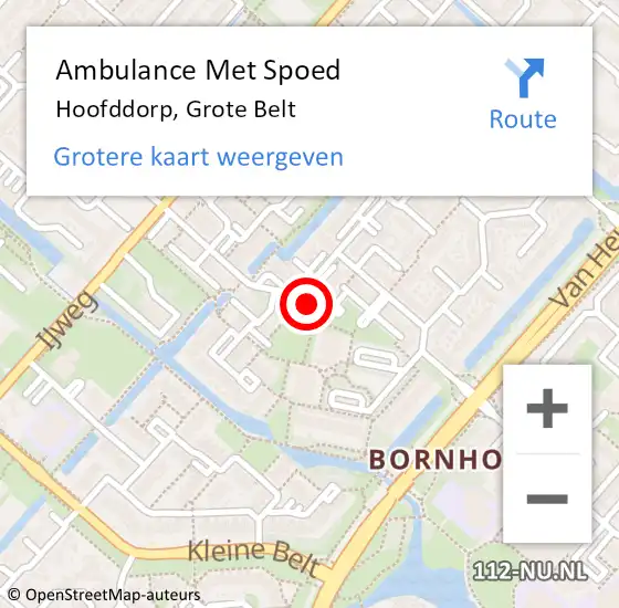 Locatie op kaart van de 112 melding: Ambulance Met Spoed Naar Hoofddorp, Grote Belt op 8 februari 2024 19:58