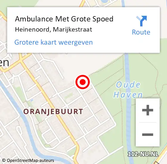 Locatie op kaart van de 112 melding: Ambulance Met Grote Spoed Naar Heinenoord, Marijkestraat op 8 februari 2024 20:07