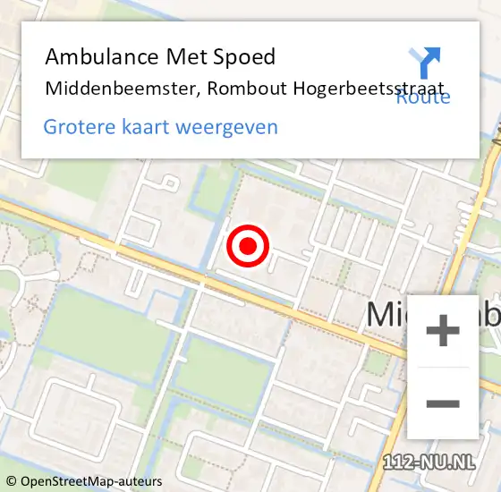 Locatie op kaart van de 112 melding: Ambulance Met Spoed Naar Middenbeemster, Rombout Hogerbeetsstraat op 8 februari 2024 20:36